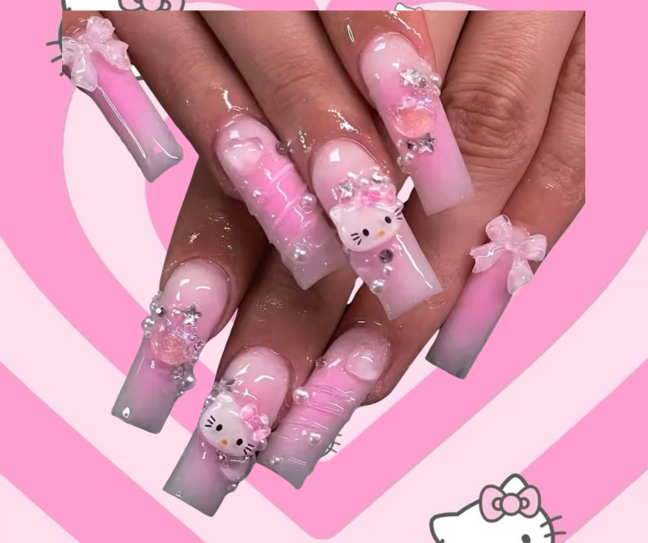 Pink Hello Kitty Nails